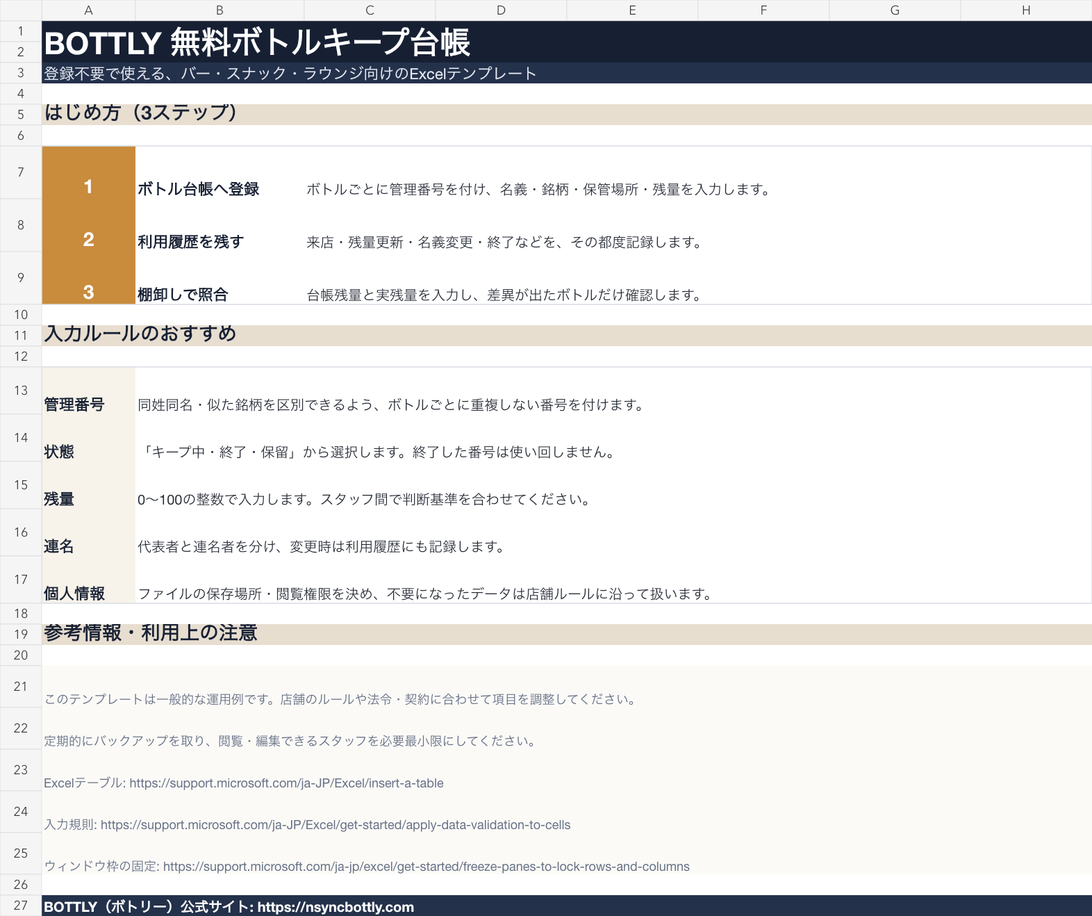 無料Excelテンプレートの使い方シート